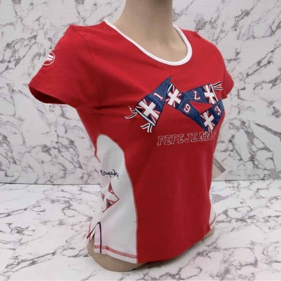Women's Fashion Pepe Jeans Red | White British Flag Tee Shirt NWT - Picture 3 of 4